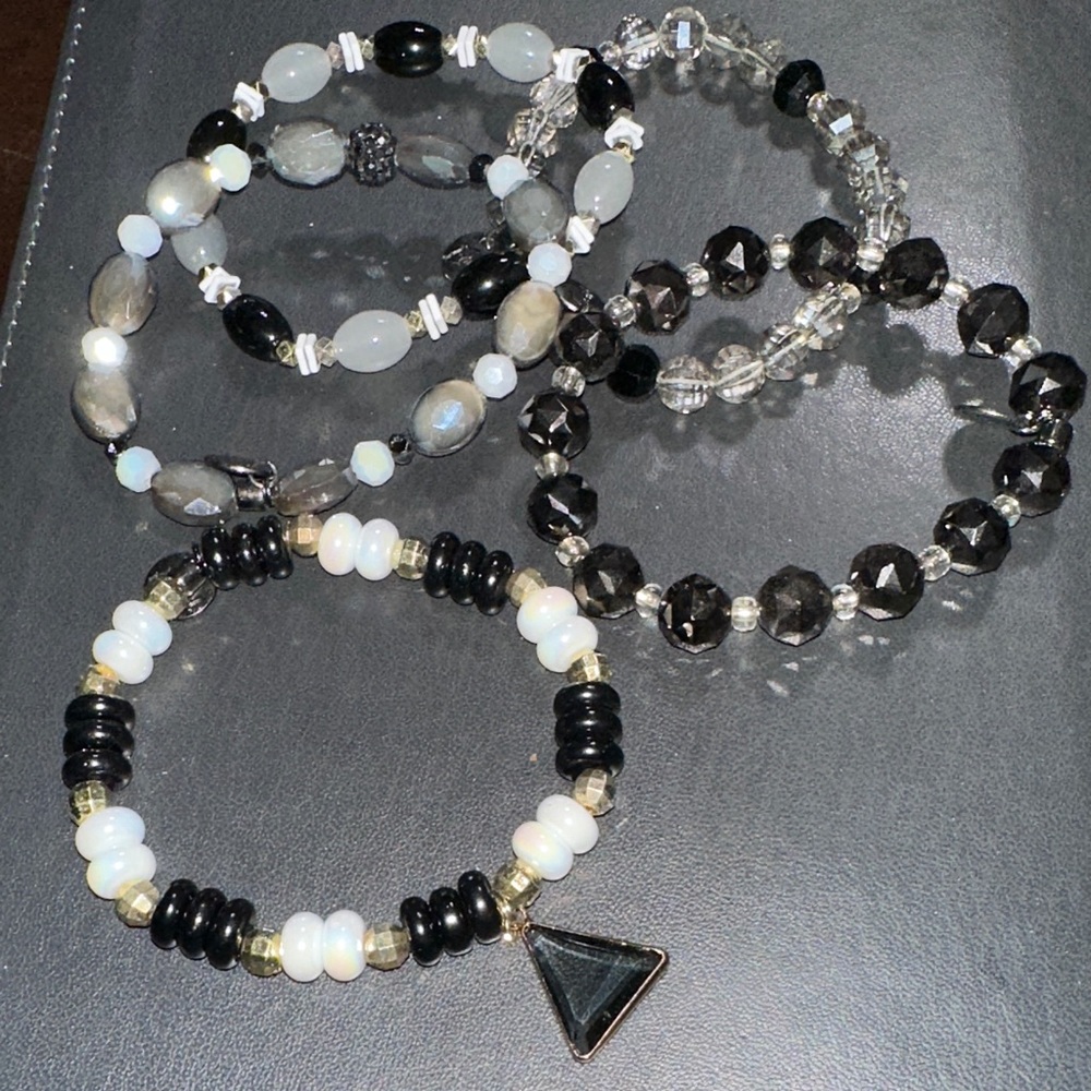 Chic Black and White Beaded Bracelet Set